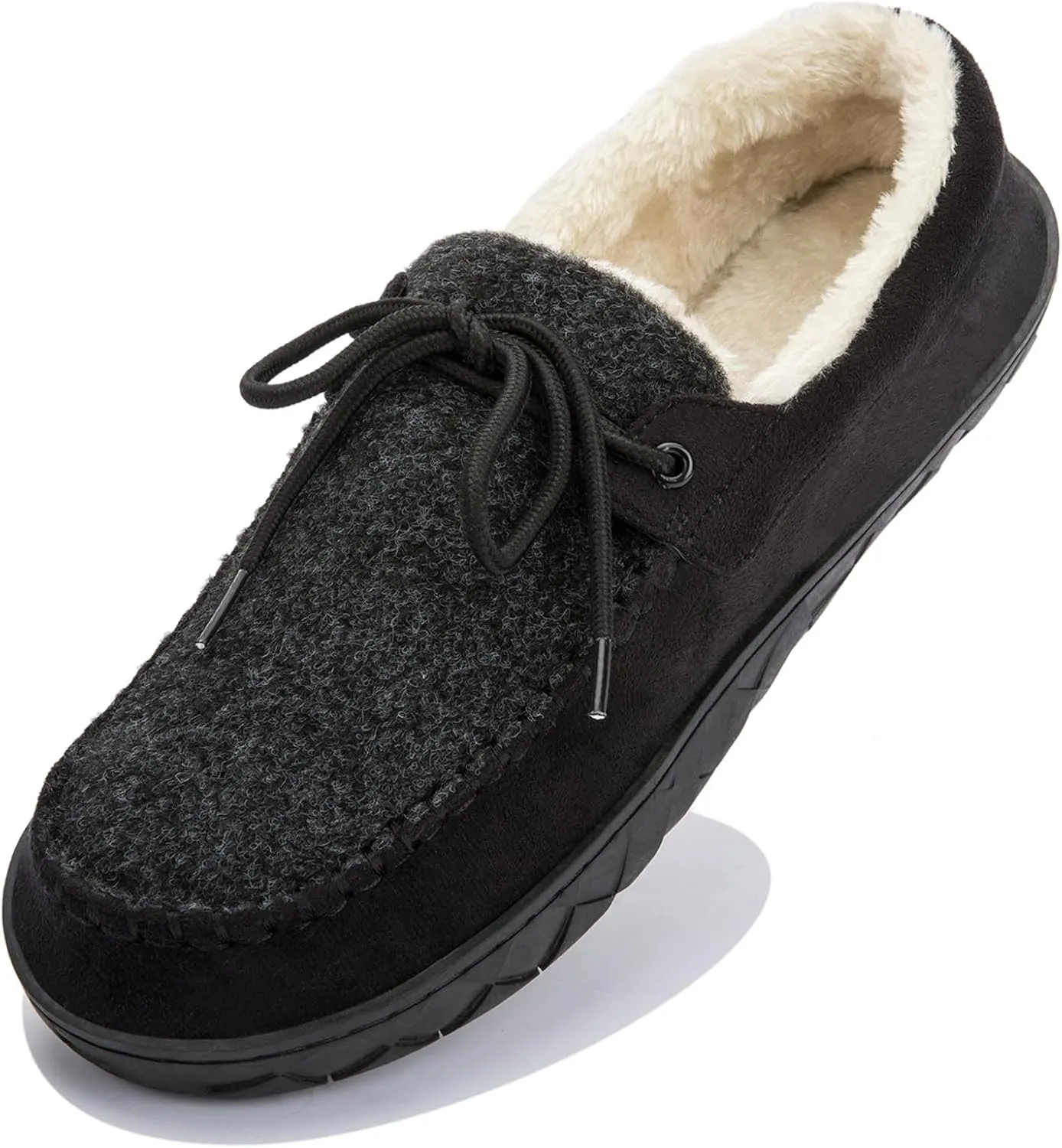 Men's Moccasin Slippers Warm Memory Foam Soft Plush Lined Slip on Indoor Outdoor House Shoes