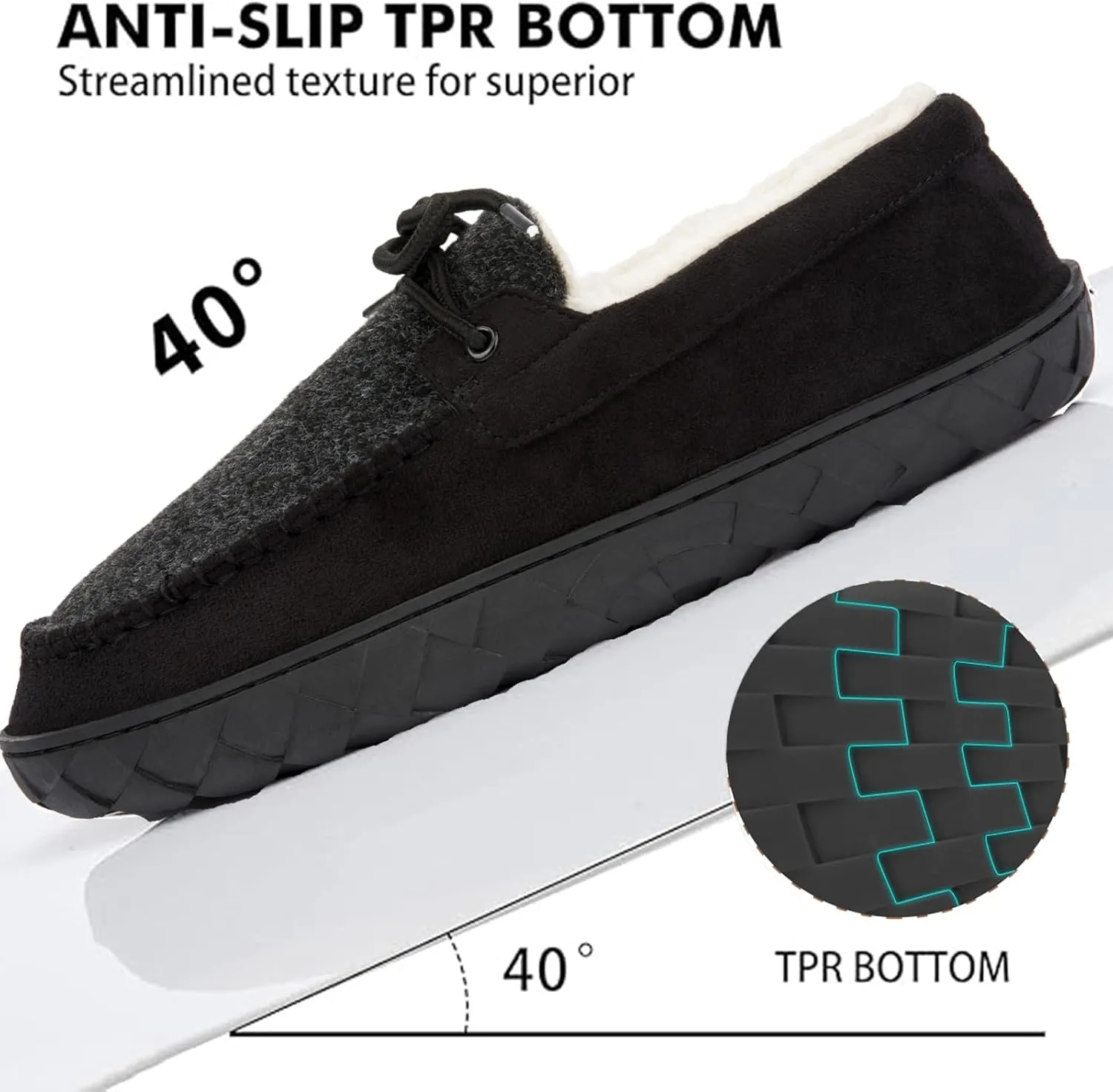 Men's Moccasin Slippers Warm Memory Foam Soft Plush Lined Slip on Indoor Outdoor House Shoes