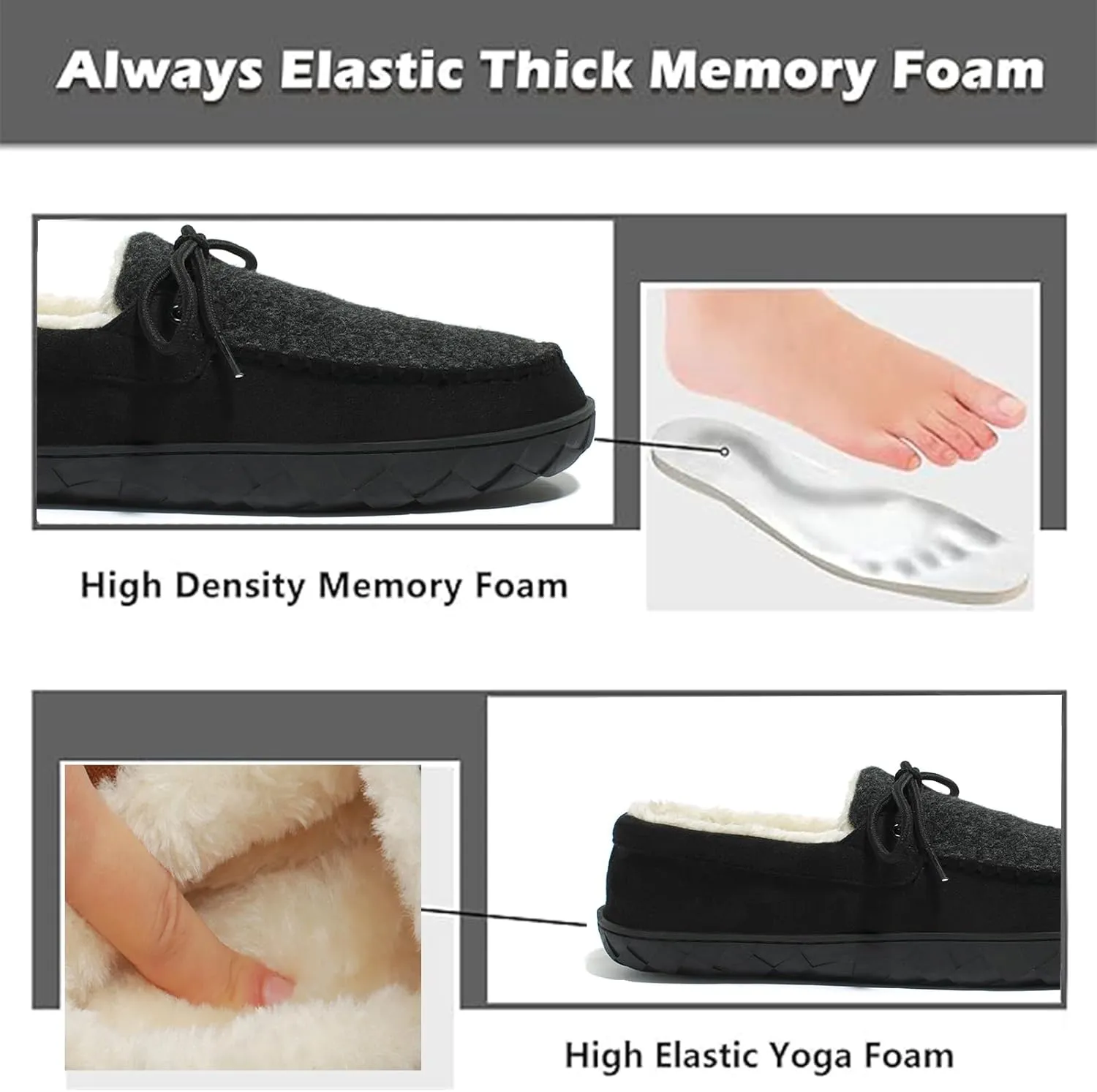 Men's Moccasin Slippers Warm Memory Foam Soft Plush Lined Slip on Indoor Outdoor House Shoes
