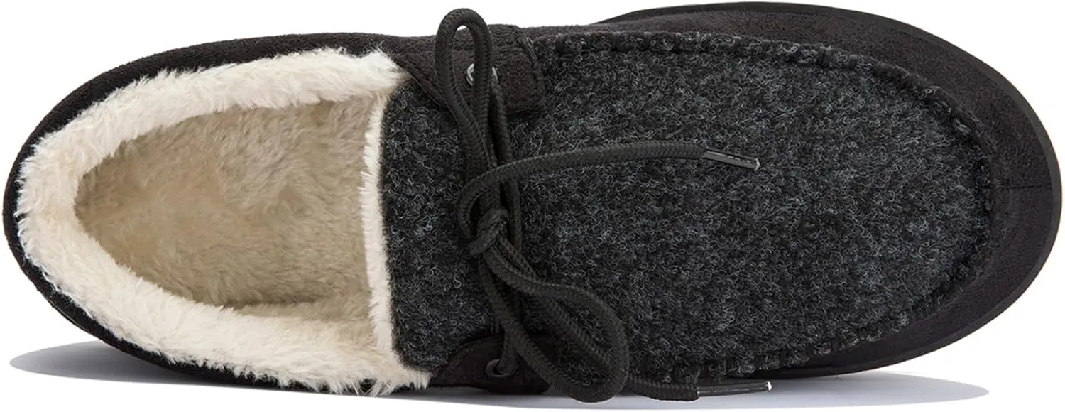 Men's Moccasin Slippers Warm Memory Foam Soft Plush Lined Slip on Indoor Outdoor House Shoes