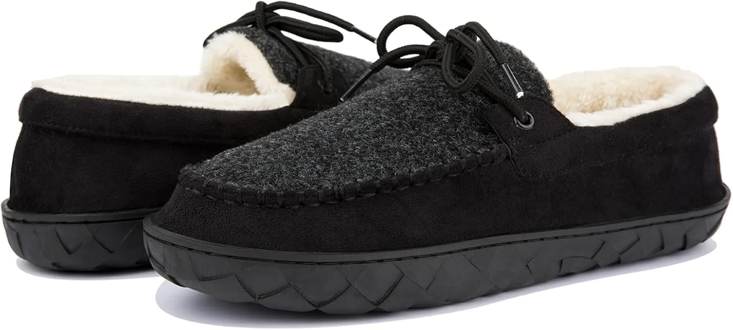 Men's Moccasin Slippers Warm Memory Foam Soft Plush Lined Slip on Indoor Outdoor House Shoes