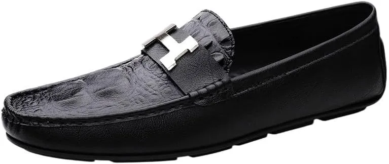 Men's Slip-On Penny Crocodile Pattern Loafers Ultra Light Genuine Leather Flat Shoes Classic Horsebit Tuxedo Wedding Shoes