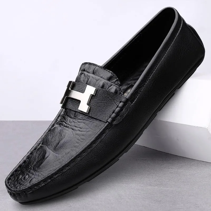 Men's Slip-On Penny Crocodile Pattern Loafers Ultra Light Genuine Leather Flat Shoes Classic Horsebit Tuxedo Wedding Shoes