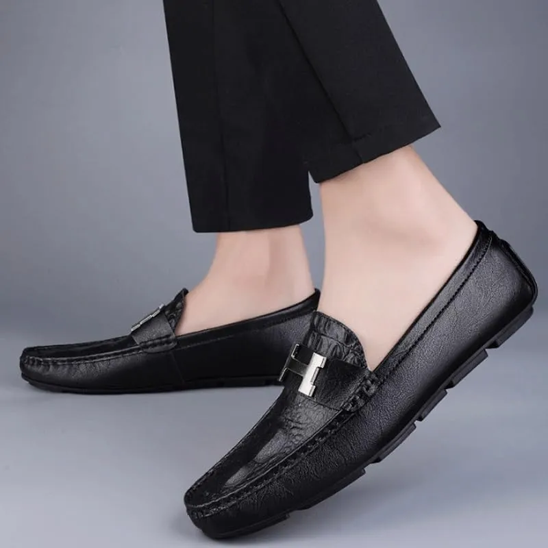 Men's Slip-On Penny Crocodile Pattern Loafers Ultra Light Genuine Leather Flat Shoes Classic Horsebit Tuxedo Wedding Shoes