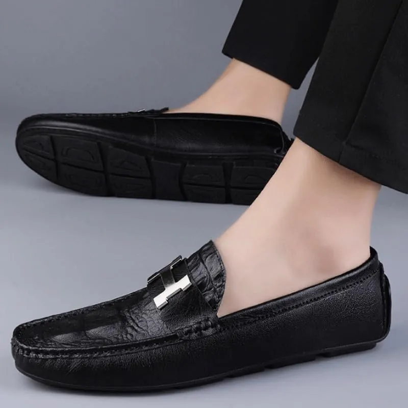 Men's Slip-On Penny Crocodile Pattern Loafers Ultra Light Genuine Leather Flat Shoes Classic Horsebit Tuxedo Wedding Shoes