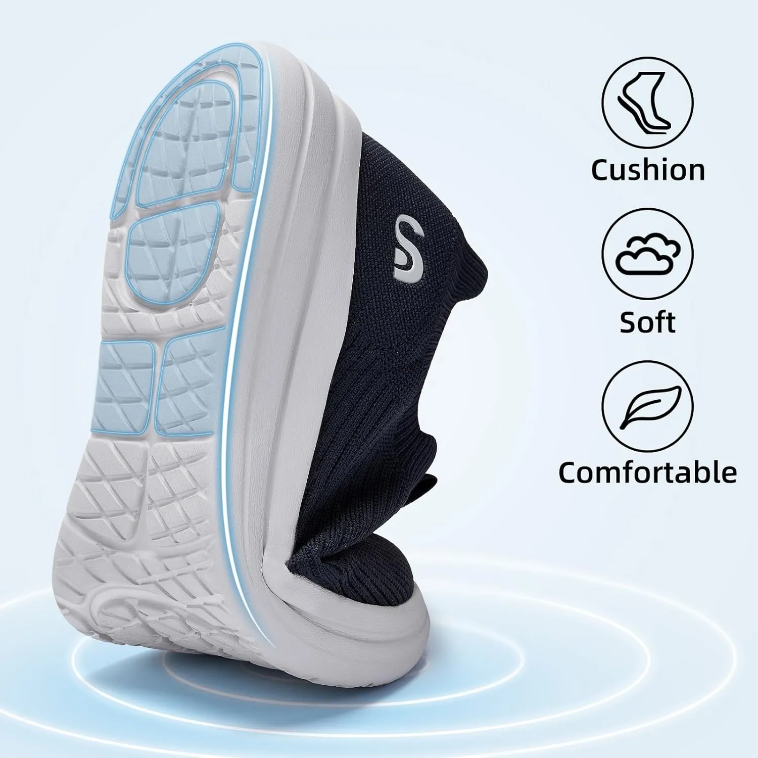 Men's Slip On Sneakers Walking Shoes Wide， Casual Soft Breathable Slip in Sock Sneakers，Non-Slip Rubber Sole, Workout,Athletic