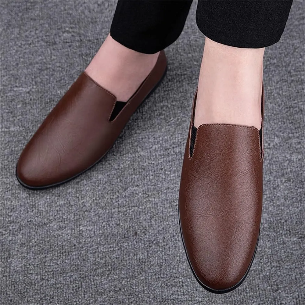 Mens Summer Soft Leather Slip On Bean Shoes Lightweight Breathable Casual Business Low Top Driving Flats
