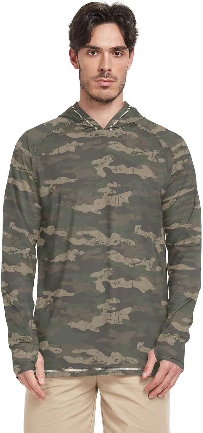 Men's Sun Protection Hoodie Long Sleeve Camo Mens Sun Shirts UPF 50  Beach Hoodies UV Rashguard for Men