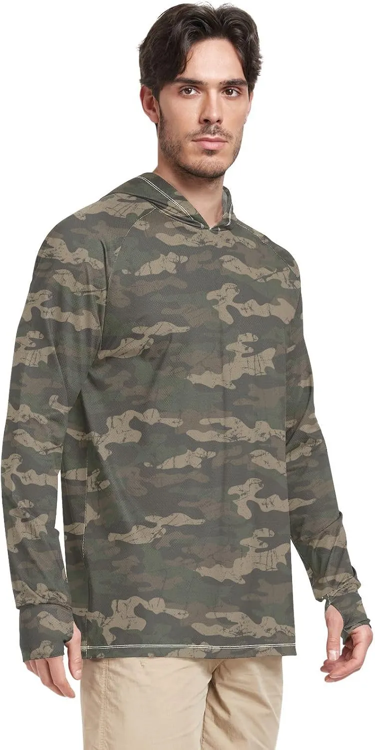 Men's Sun Protection Hoodie Long Sleeve Camo Mens Sun Shirts UPF 50  Beach Hoodies UV Rashguard for Men