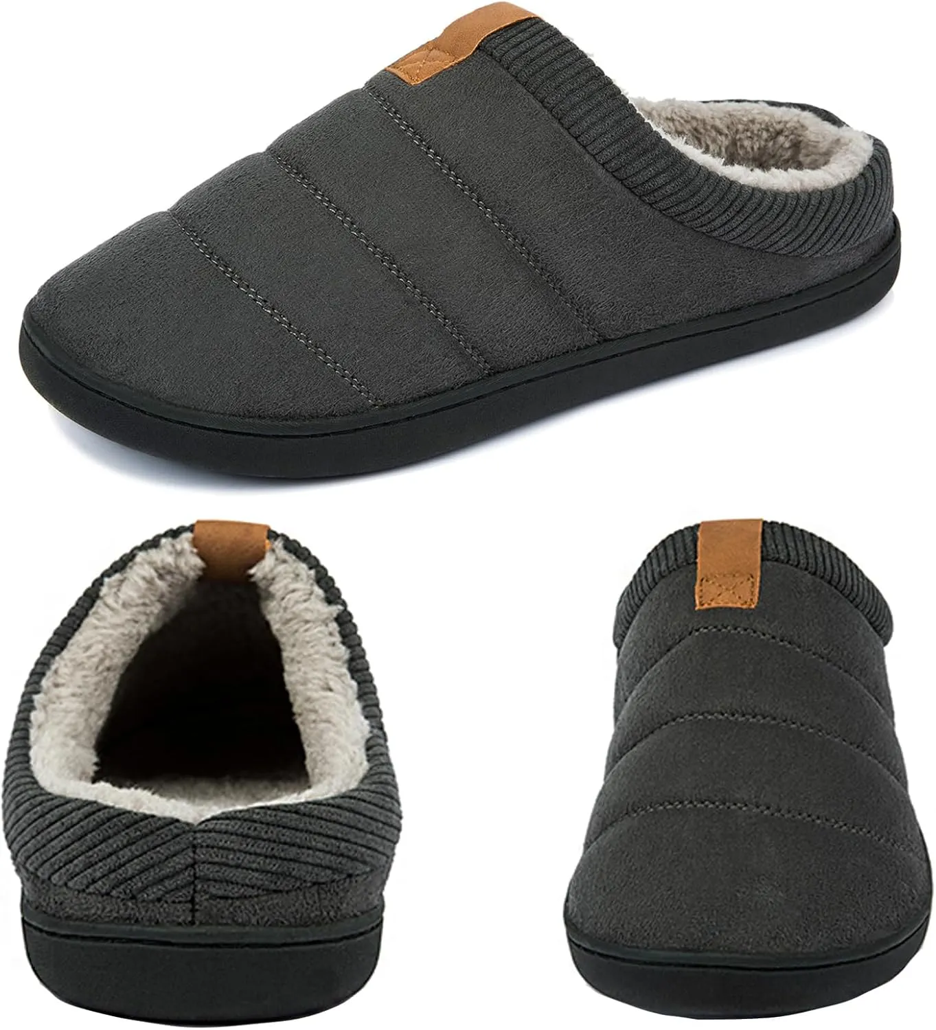 Men's Warm Memory Foam Slippers Suede Plush Shearling Lined Slip on Indoor Outdoor Clog House Shoes