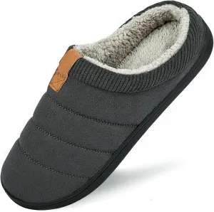 Men's Warm Memory Foam Slippers Suede Plush Shearling Lined Slip on Indoor Outdoor Clog House Shoes
