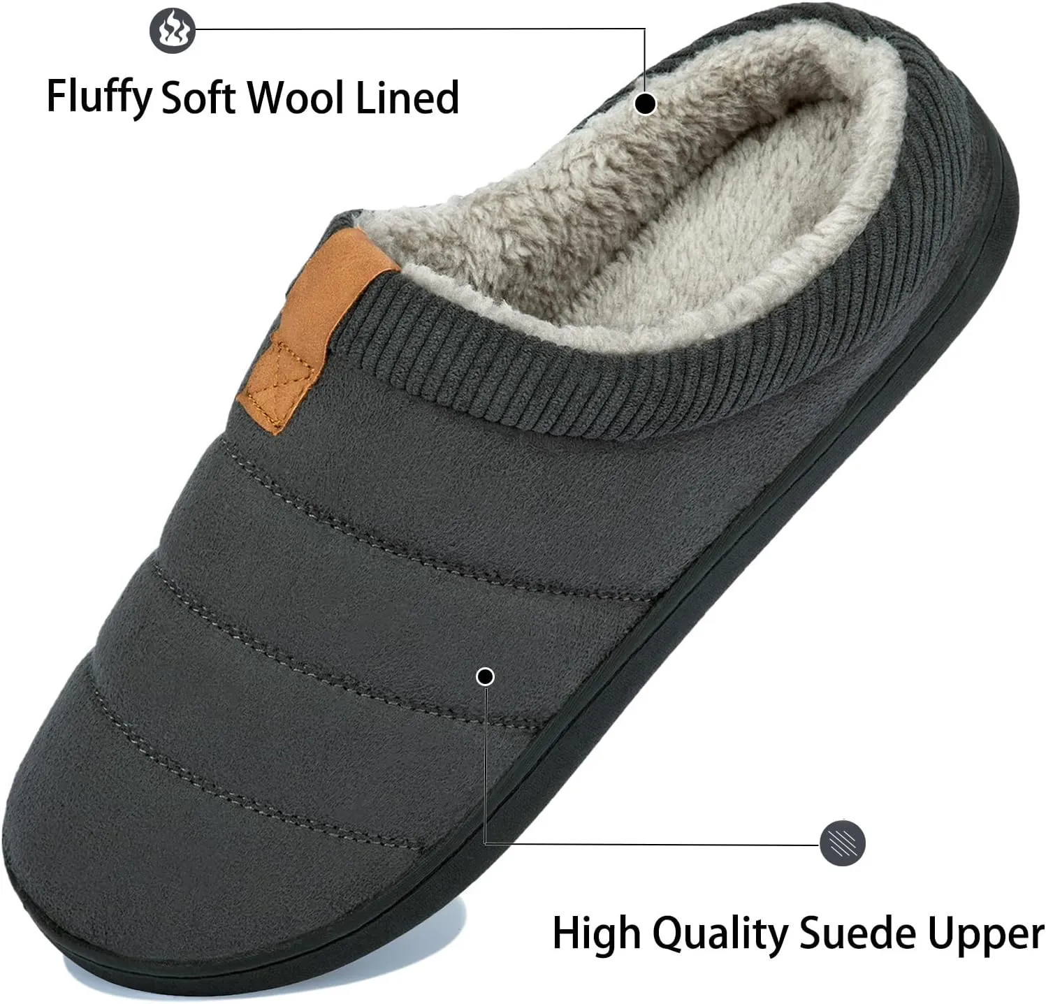 Men's Warm Memory Foam Slippers Suede Plush Shearling Lined Slip on Indoor Outdoor Clog House Shoes
