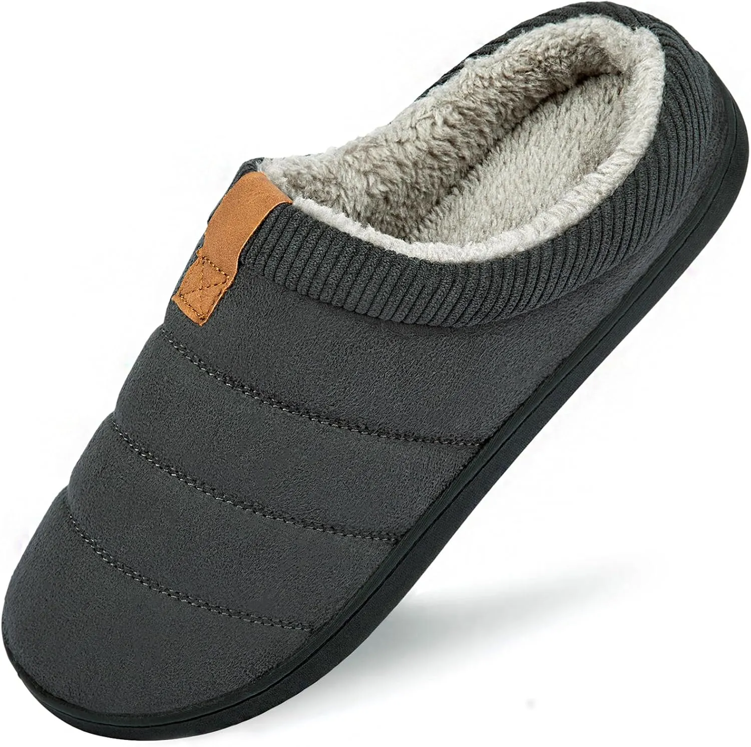 Men's Warm Memory Foam Slippers Suede Plush Shearling Lined Slip on Indoor Outdoor Clog House Shoes