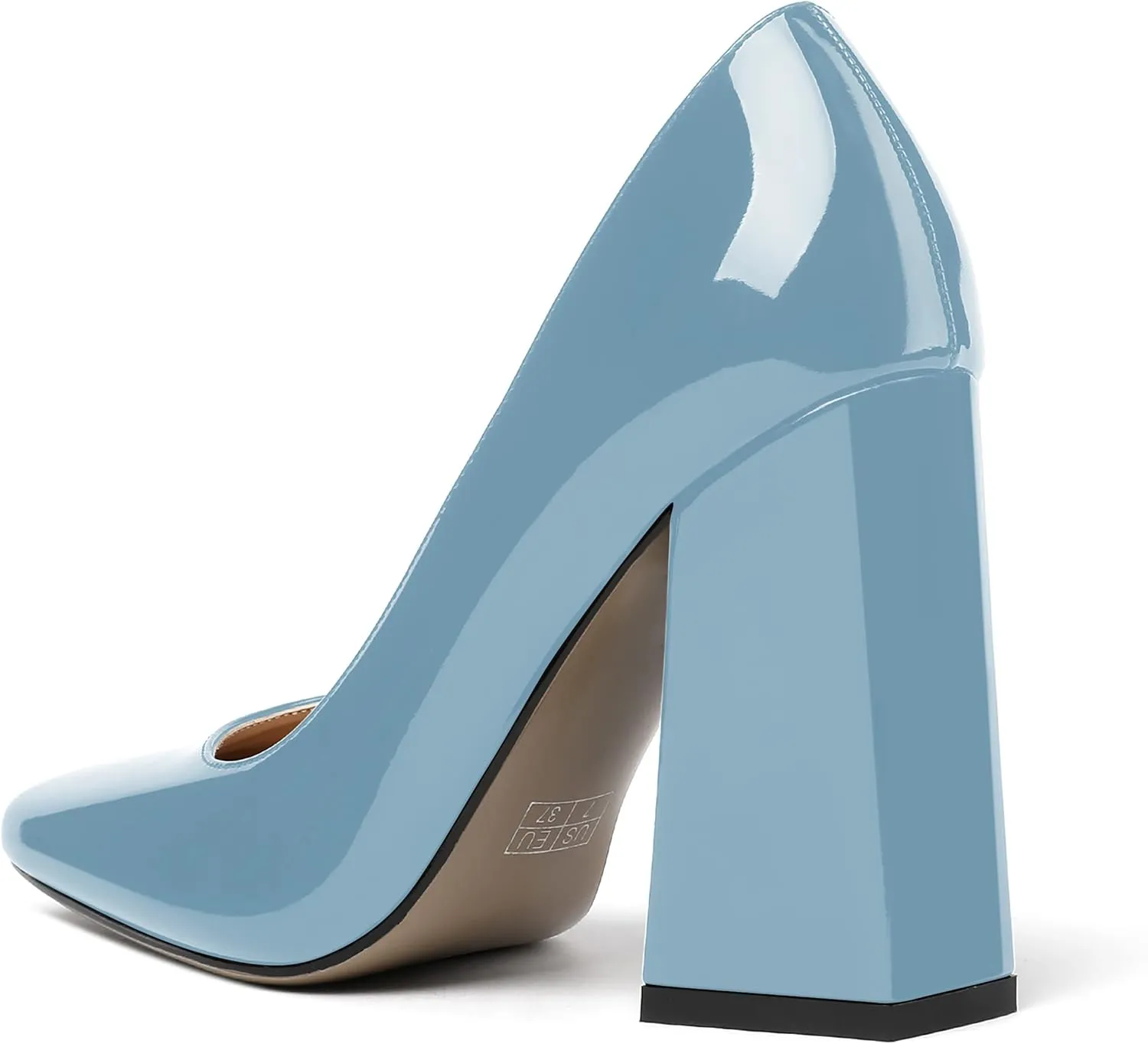 MERRORI Women's Patent Block Square Toe Solid Slip On Chunky High Heel Pumps Shoes 4 Inch
