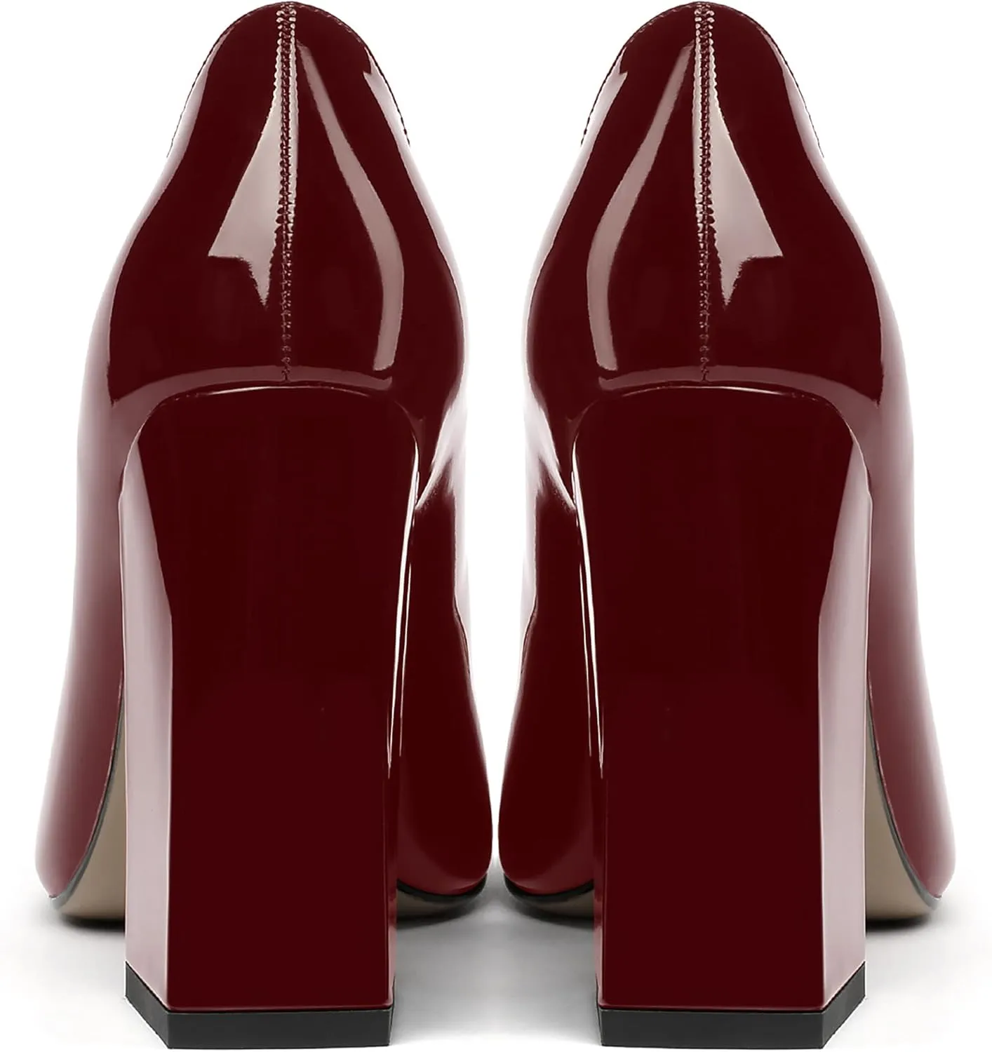 MERRORI Women's Patent Block Square Toe Solid Slip On Chunky High Heel Pumps Shoes 4 Inch