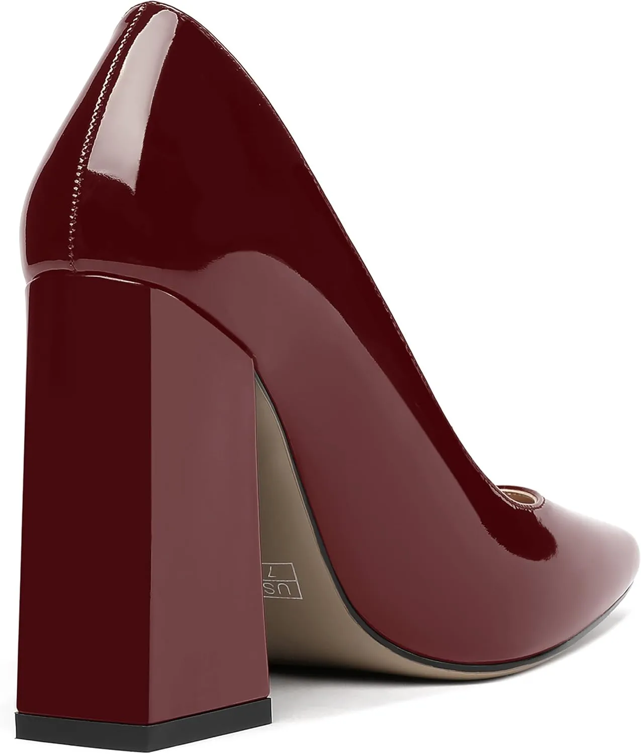 MERRORI Women's Patent Block Square Toe Solid Slip On Chunky High Heel Pumps Shoes 4 Inch