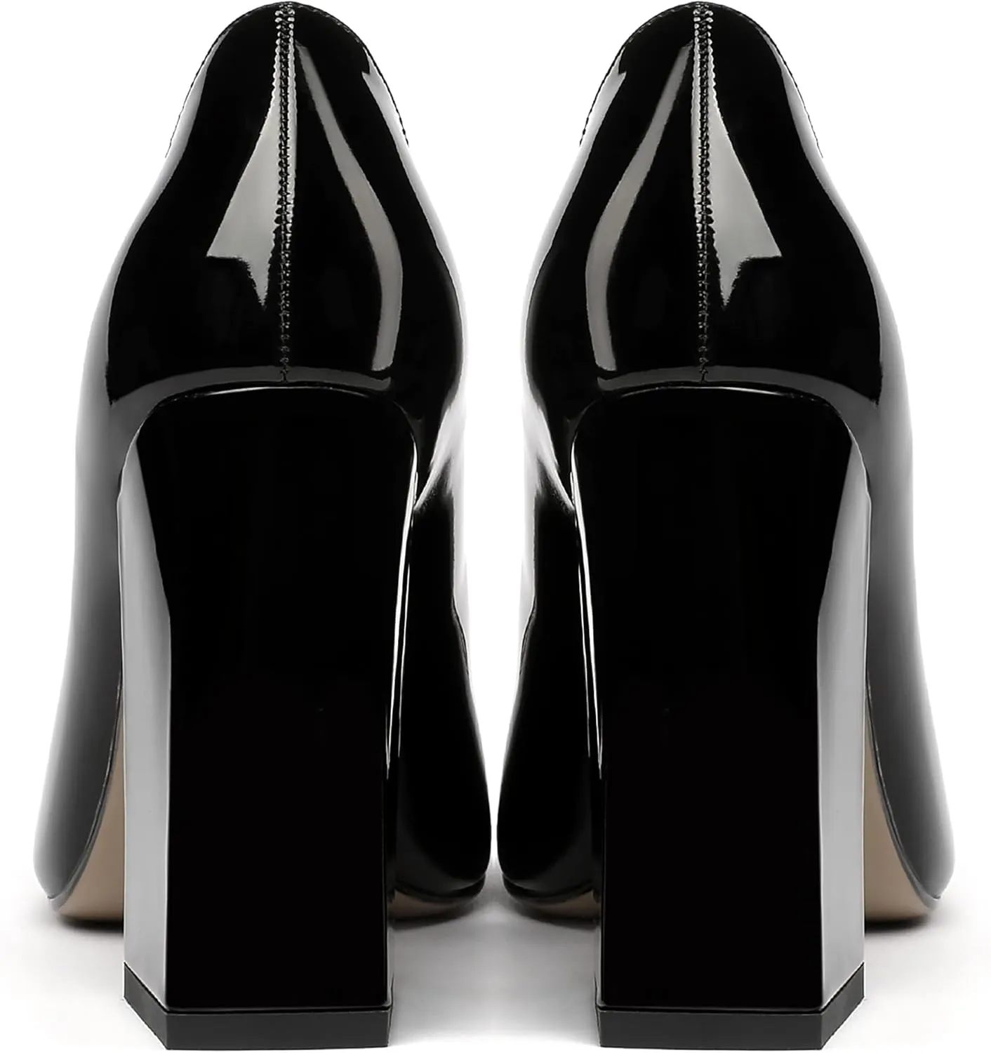 MERRORI Women's Patent Block Square Toe Solid Slip On Chunky High Heel Pumps Shoes 4 Inch