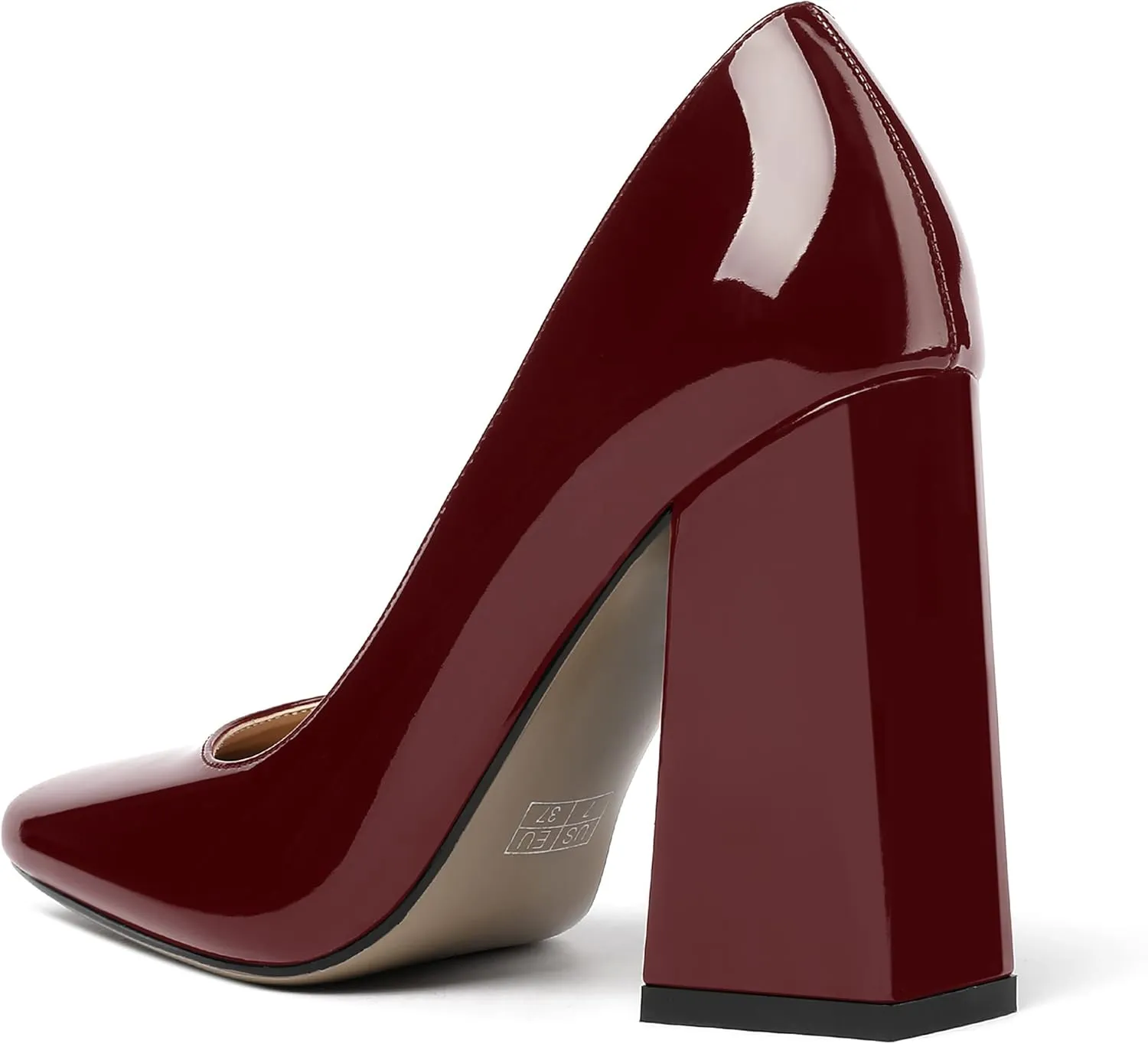 MERRORI Women's Patent Block Square Toe Solid Slip On Chunky High Heel Pumps Shoes 4 Inch