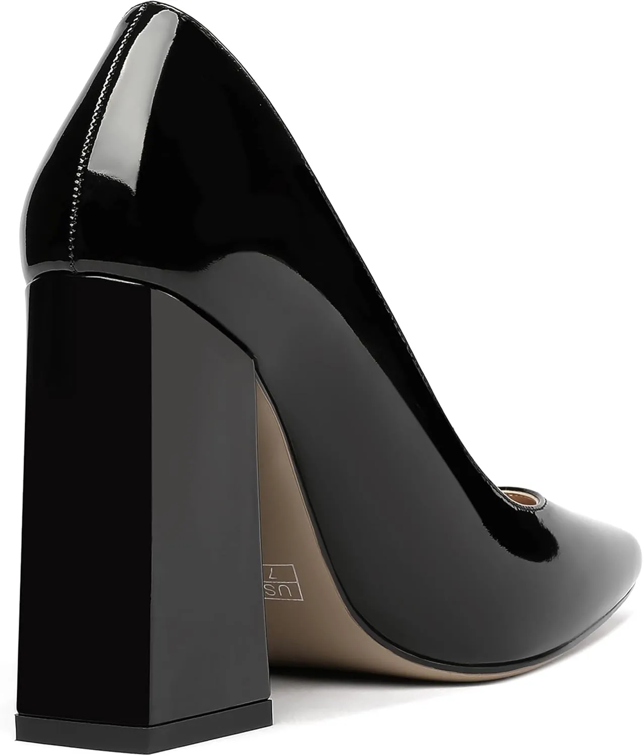 MERRORI Women's Patent Block Square Toe Solid Slip On Chunky High Heel Pumps Shoes 4 Inch