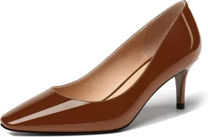 MERRORI Women's Patent Square Toe Slip On Solid Stiletto Mid Heel Pumps Shoes 2.5 Inch
