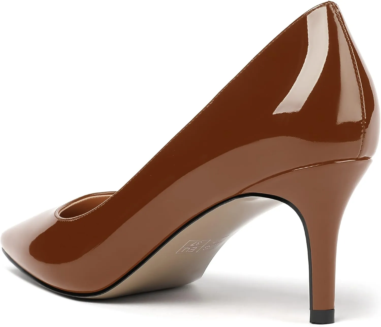 MERRORI Women's Patent Square Toe Slip On Solid Stiletto Mid Heel Pumps Shoes 2.5 Inch