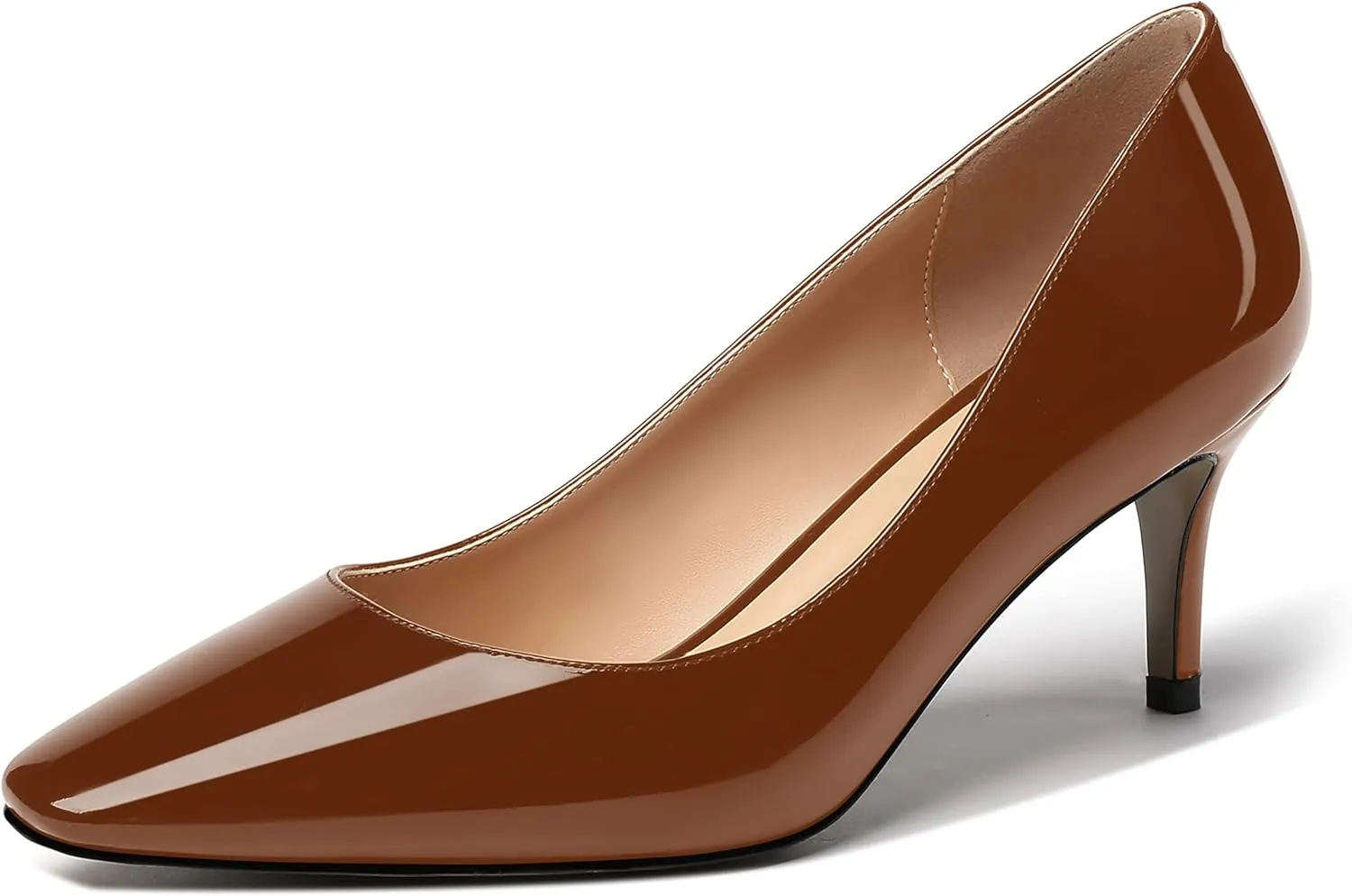 MERRORI Women's Patent Square Toe Slip On Solid Stiletto Mid Heel Pumps Shoes 2.5 Inch