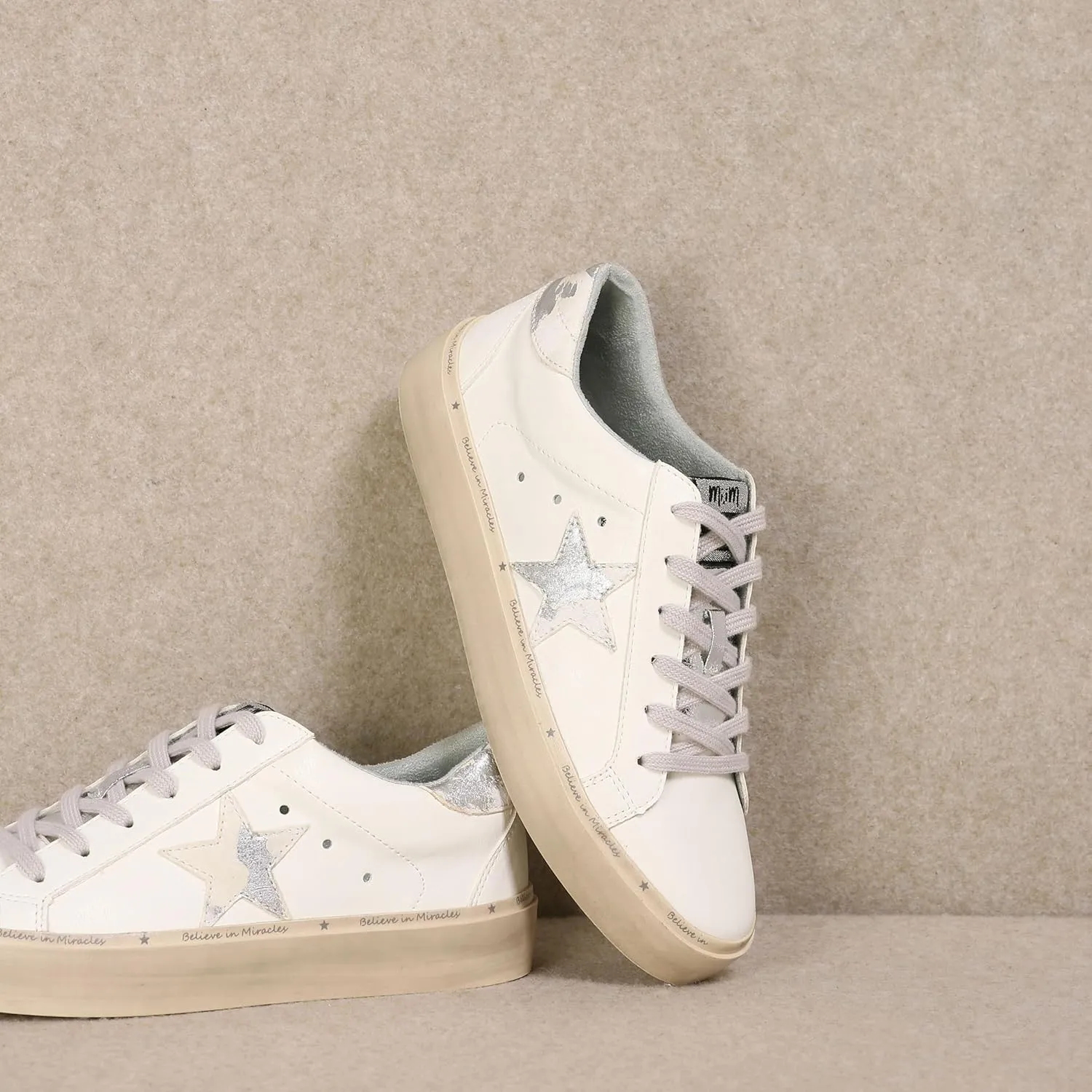 Mi.iM Paz Rubber Sole Lace-up Reflective Star Sneakers