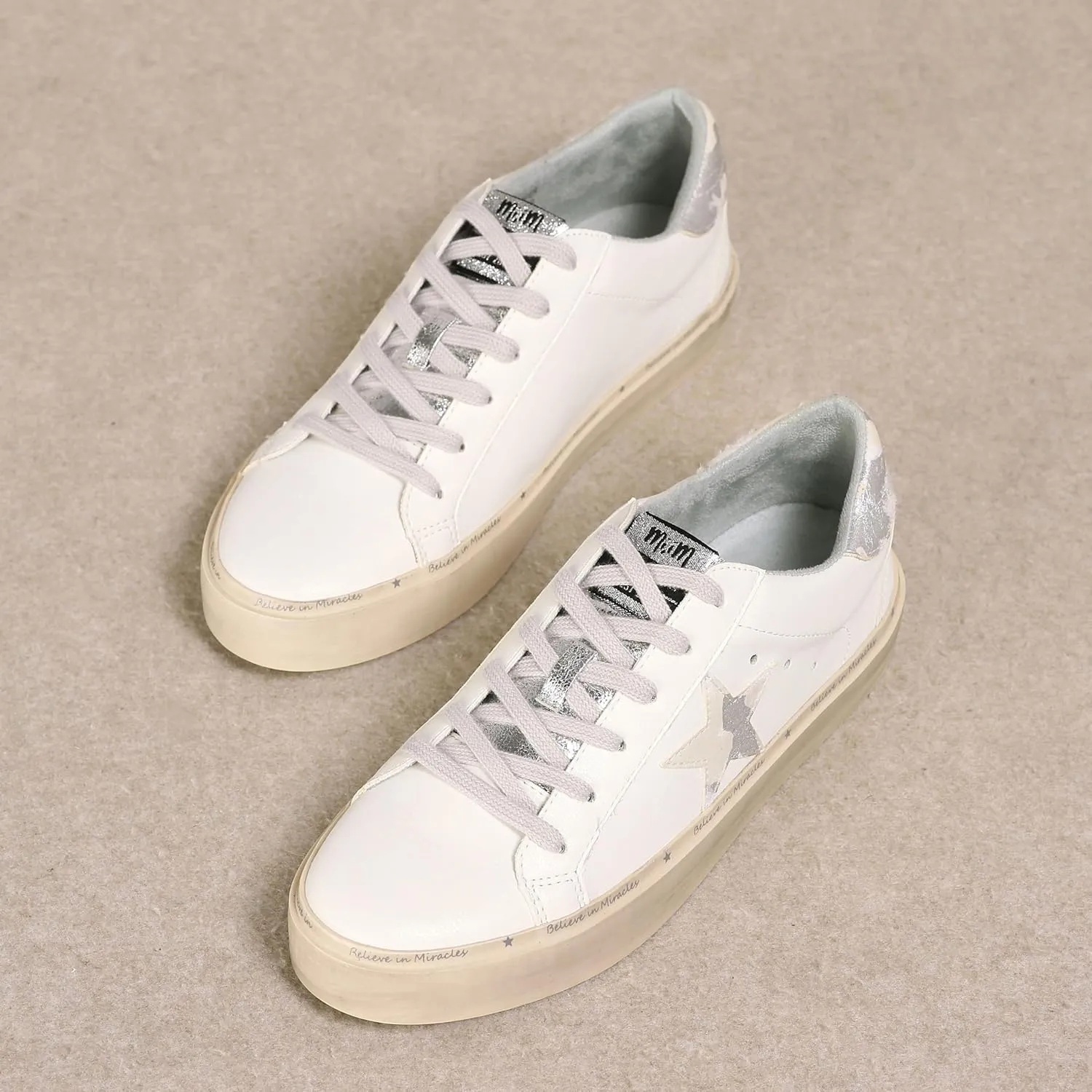 Mi.iM Paz Rubber Sole Lace-up Reflective Star Sneakers