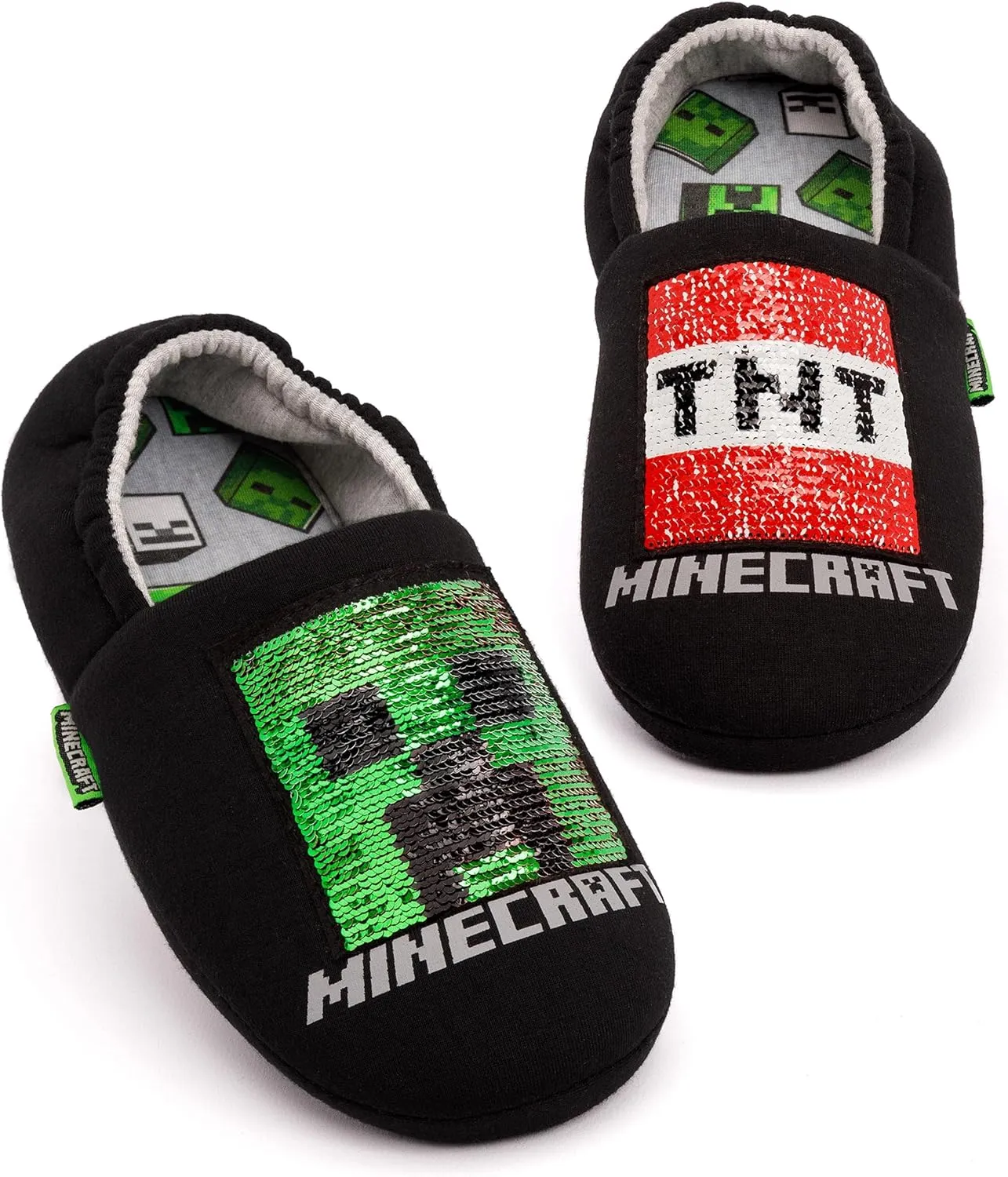 Minecraft Slippers Boys Kids Blue Creeper vs Zombie TNT House Shoes