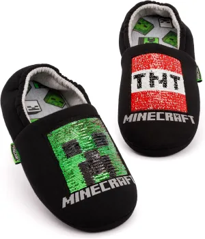 Minecraft Slippers Boys Kids Blue Creeper vs Zombie TNT House Shoes
