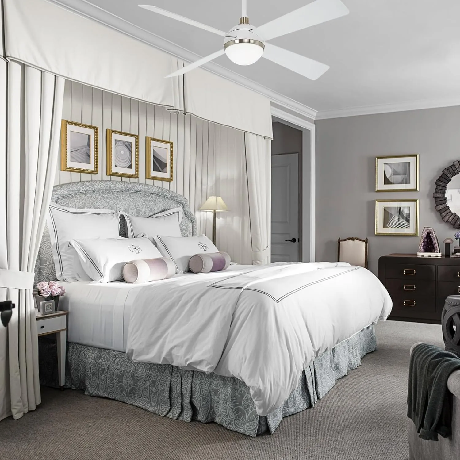 MINKA-AIRE F623L-WHF/BN Orb 54 Inch Ceiling Fan with Integrated 16W LED Light in Flat White/Brushed Nickel Finish