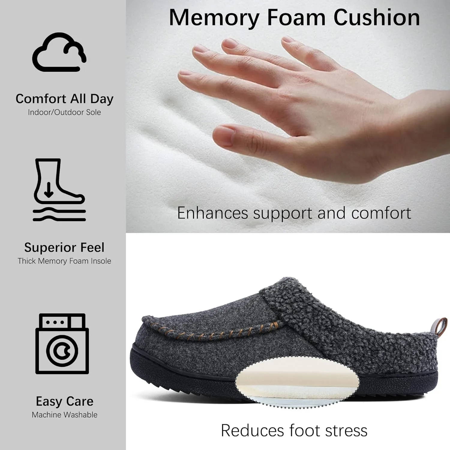 MIXIN Mens Slippers Slip On House Shoes for Men Indoor Warm Fluffy Memory Foam Moccasins with Anti-Slip Sole