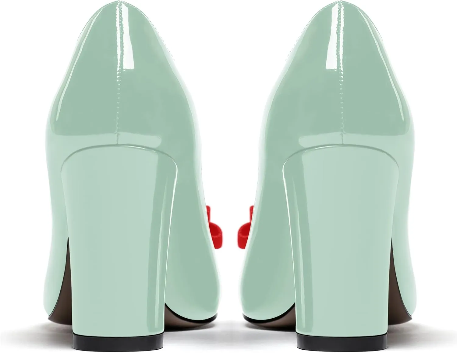 MODENCOCO Women's Bow Slip On Pointed Toe Patent Block High Heel Pumps Evening Party Dress Shoes 3.5 Inch