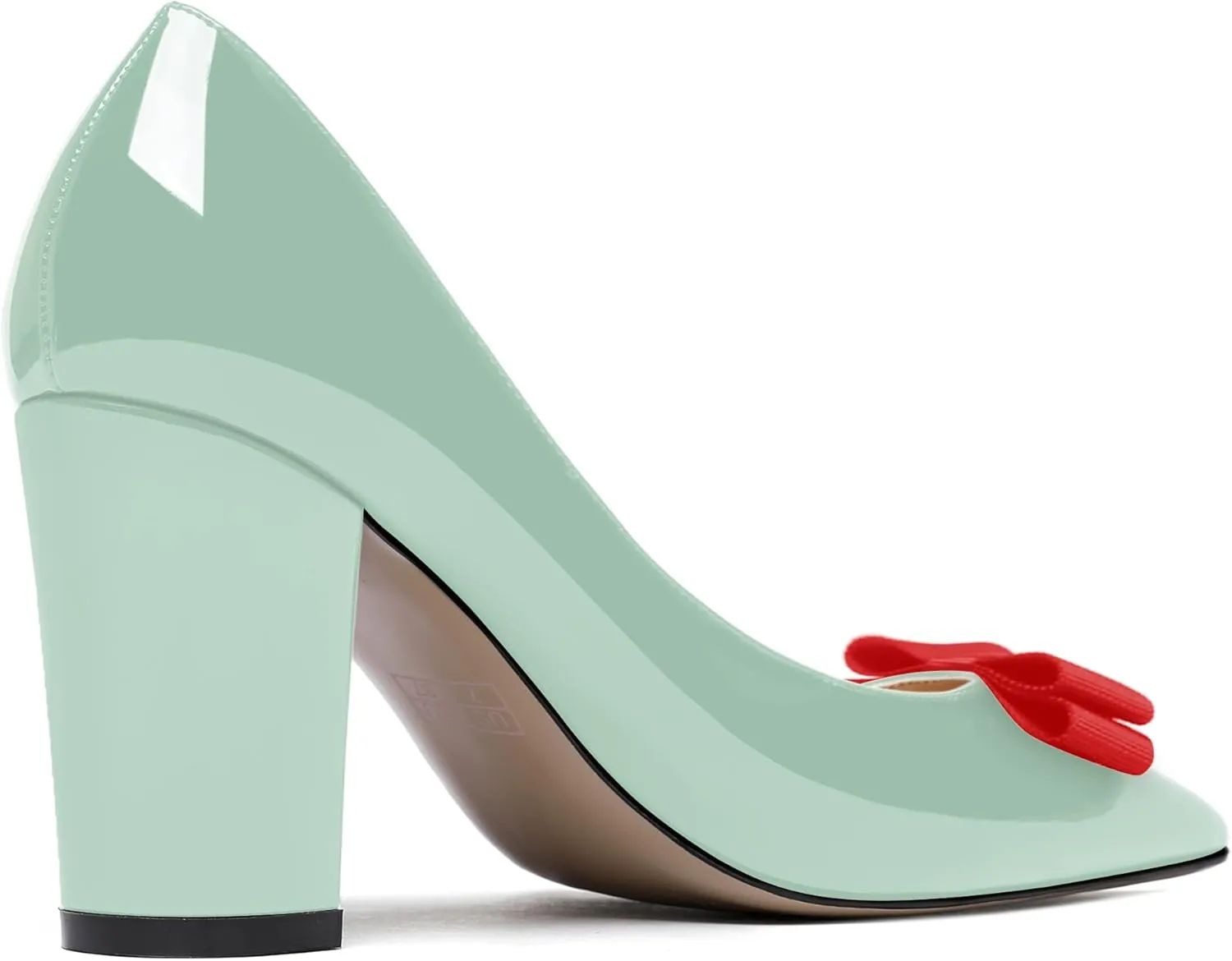 MODENCOCO Women's Bow Slip On Pointed Toe Patent Block High Heel Pumps Evening Party Dress Shoes 3.5 Inch