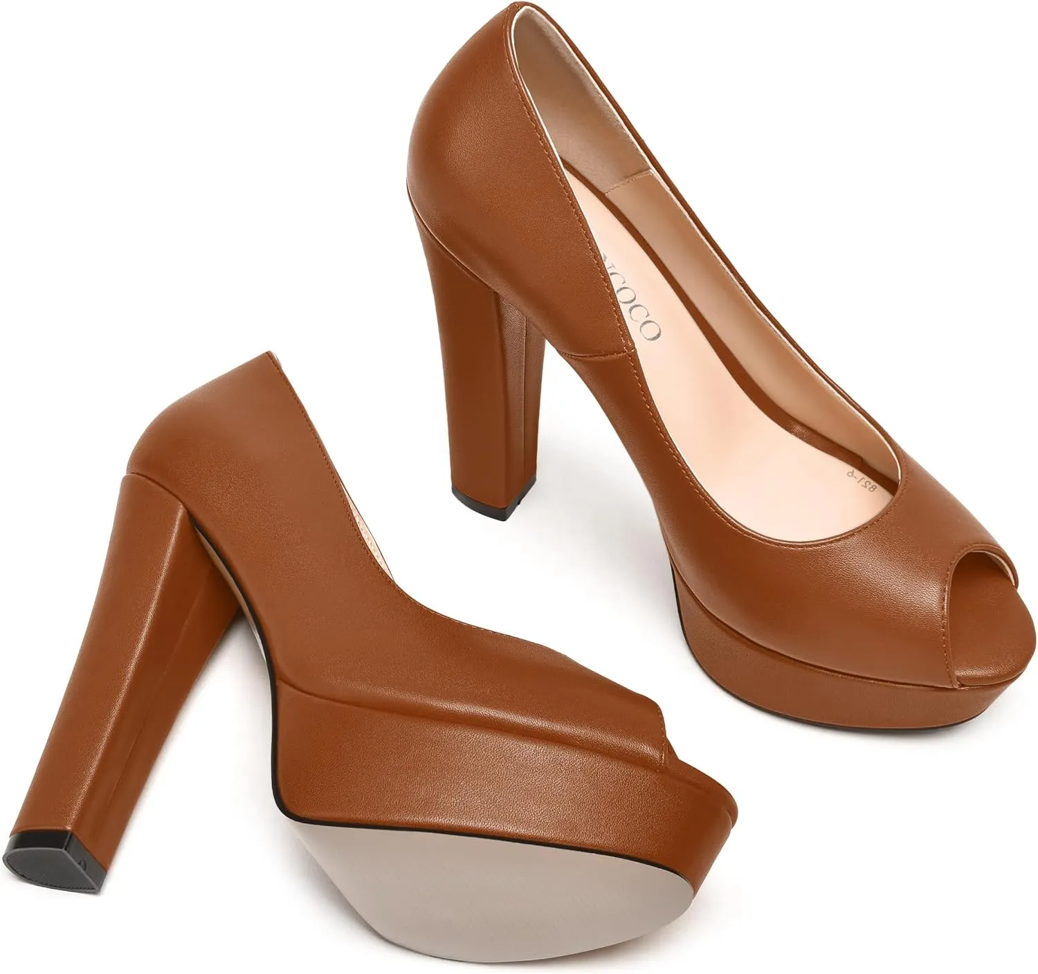 MODENCOCO Womens Fashion Platform Slip On Sexy Matte Evening Peep Toe Block High Heel Pumps Shoes 5 Inch