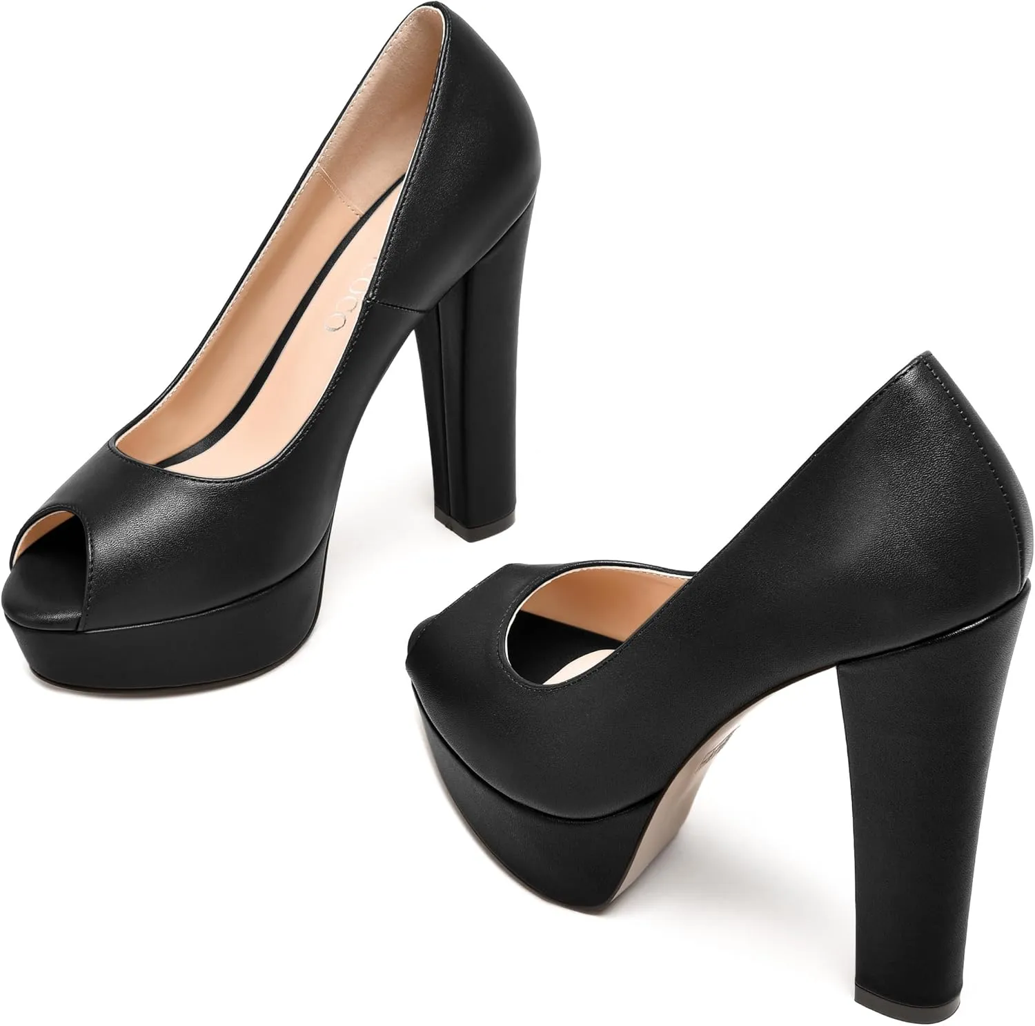 MODENCOCO Womens Fashion Platform Slip On Sexy Matte Evening Peep Toe Block High Heel Pumps Shoes 5 Inch