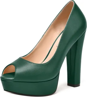 MODENCOCO Womens Fashion Platform Slip On Sexy Matte Evening Peep Toe Block High Heel Pumps Shoes 5 Inch