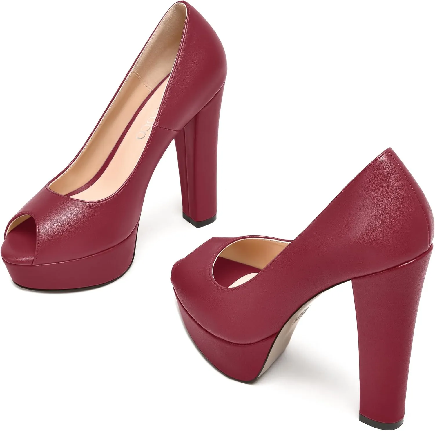 MODENCOCO Womens Fashion Platform Slip On Sexy Matte Evening Peep Toe Block High Heel Pumps Shoes 5 Inch