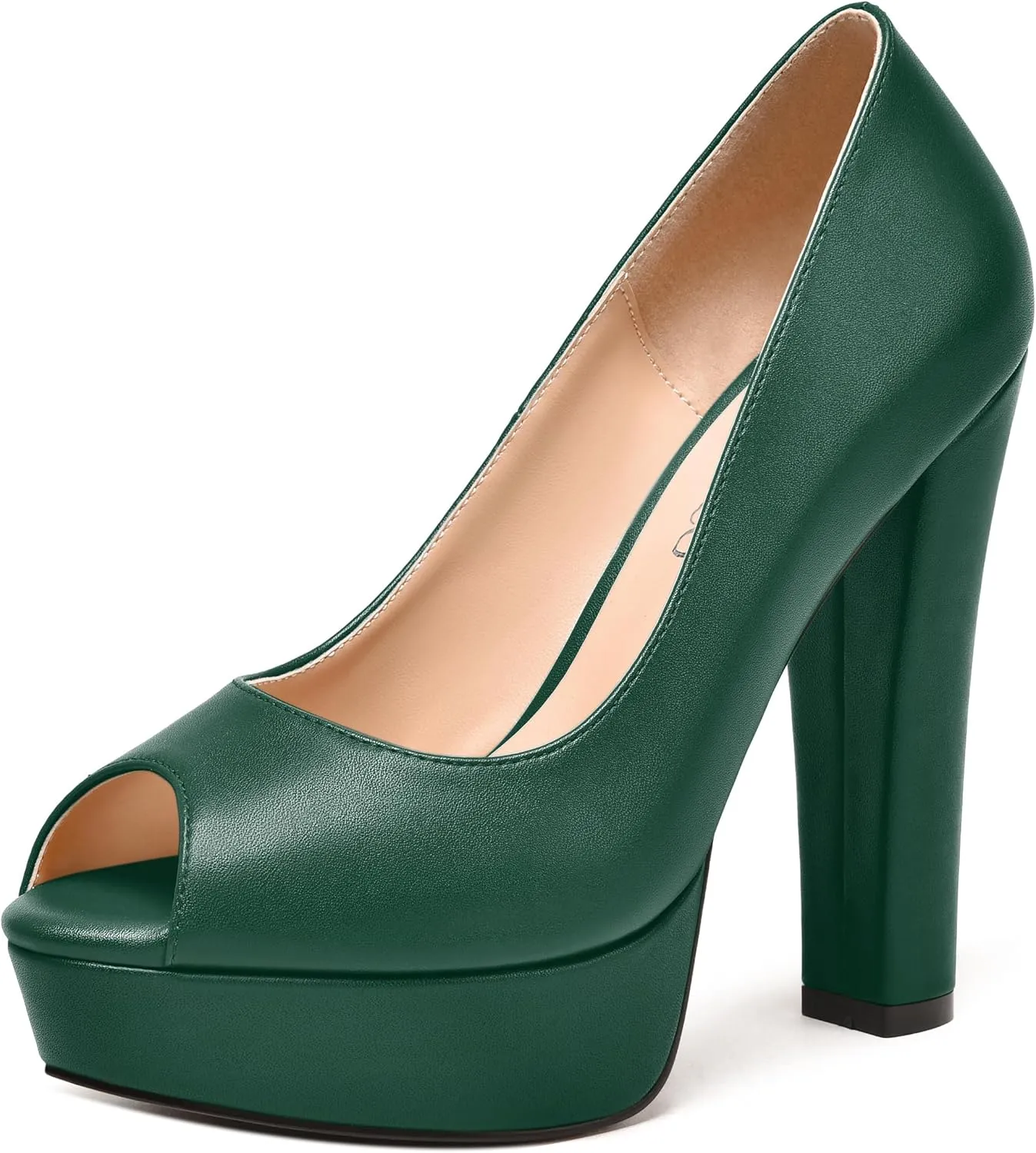 MODENCOCO Womens Fashion Platform Slip On Sexy Matte Evening Peep Toe Block High Heel Pumps Shoes 5 Inch