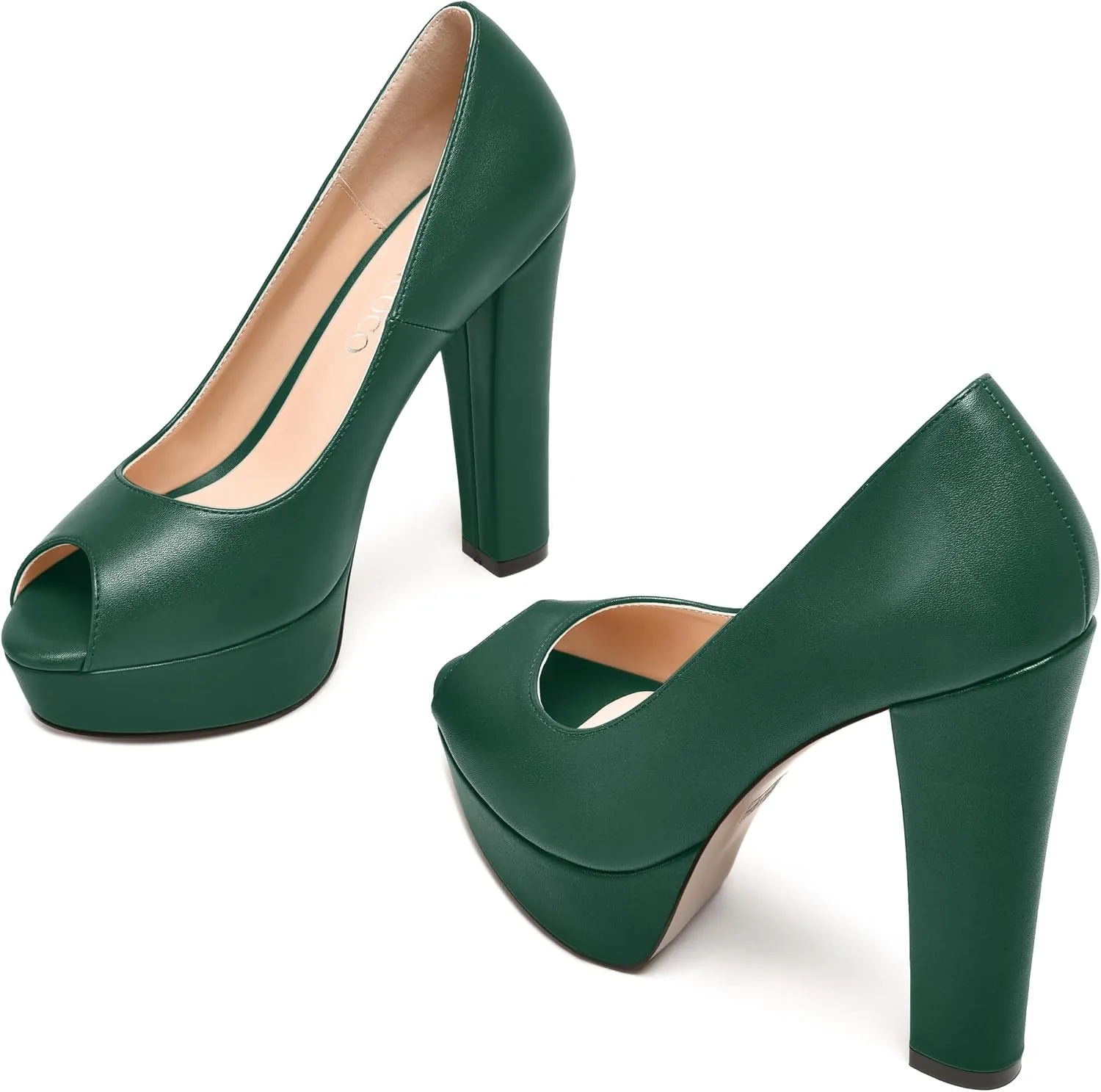 MODENCOCO Womens Fashion Platform Slip On Sexy Matte Evening Peep Toe Block High Heel Pumps Shoes 5 Inch