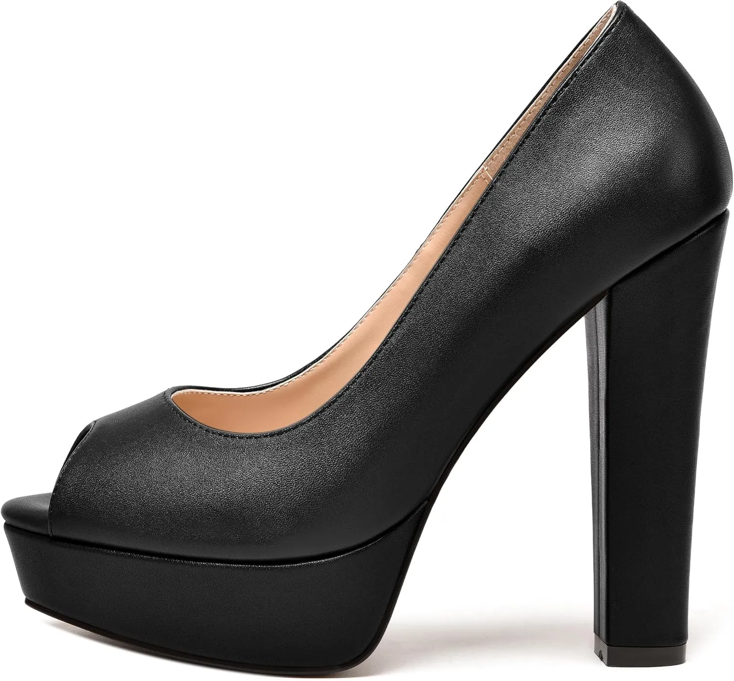 MODENCOCO Womens Fashion Platform Slip On Sexy Matte Evening Peep Toe Block High Heel Pumps Shoes 5 Inch