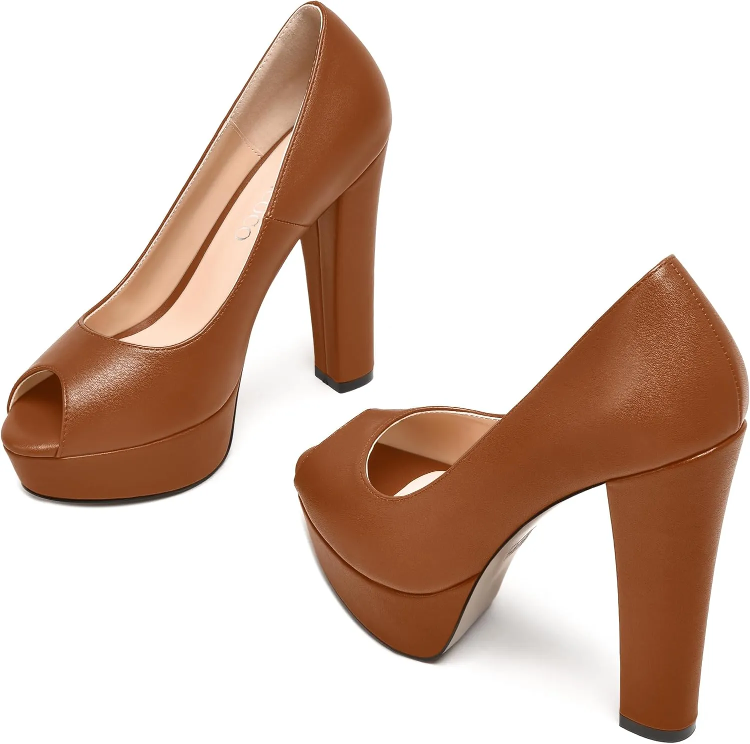 MODENCOCO Womens Fashion Platform Slip On Sexy Matte Evening Peep Toe Block High Heel Pumps Shoes 5 Inch