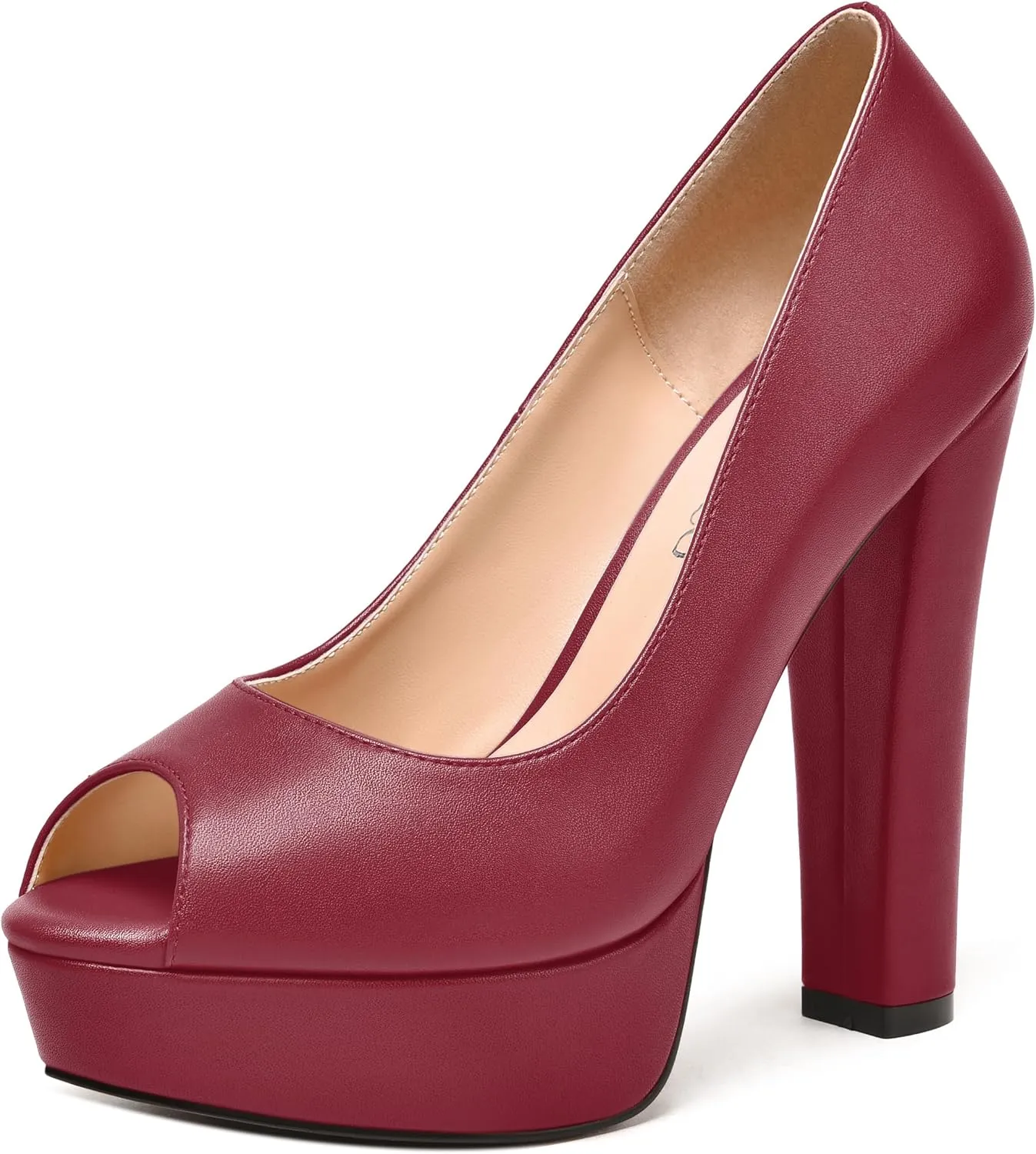 MODENCOCO Womens Fashion Platform Slip On Sexy Matte Evening Peep Toe Block High Heel Pumps Shoes 5 Inch