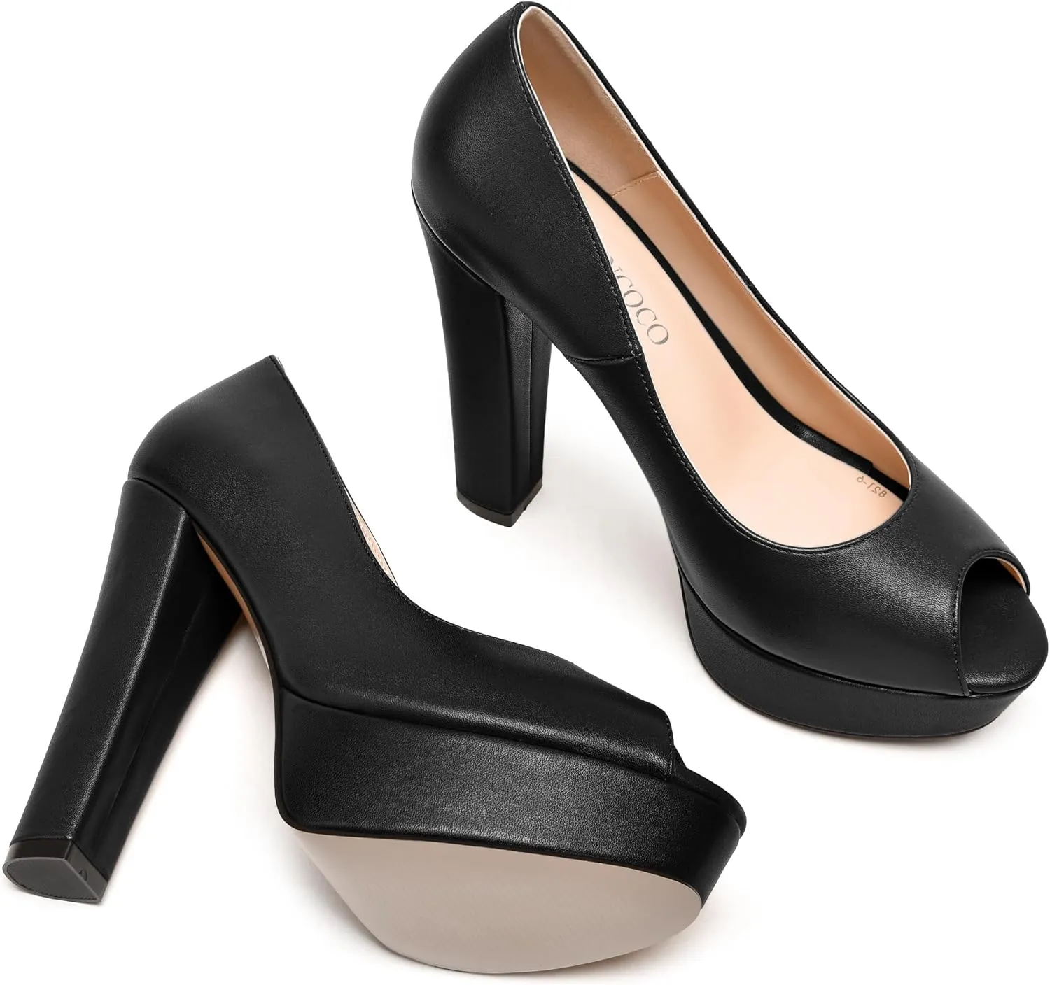 MODENCOCO Womens Fashion Platform Slip On Sexy Matte Evening Peep Toe Block High Heel Pumps Shoes 5 Inch