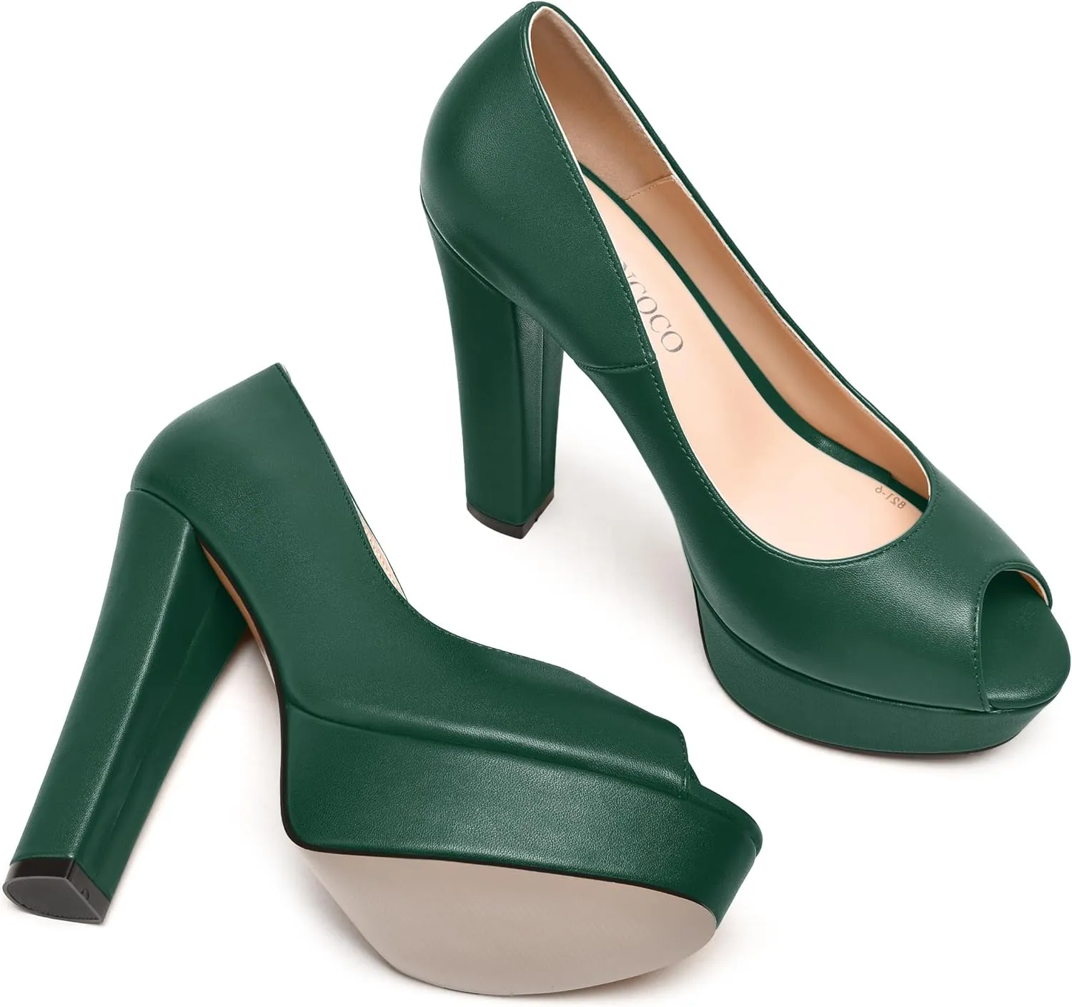 MODENCOCO Womens Fashion Platform Slip On Sexy Matte Evening Peep Toe Block High Heel Pumps Shoes 5 Inch
