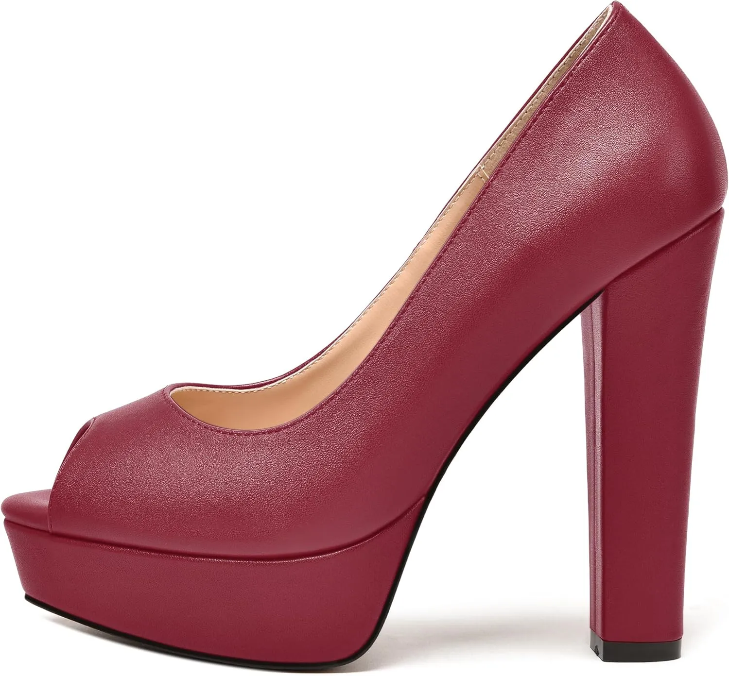 MODENCOCO Womens Fashion Platform Slip On Sexy Matte Evening Peep Toe Block High Heel Pumps Shoes 5 Inch