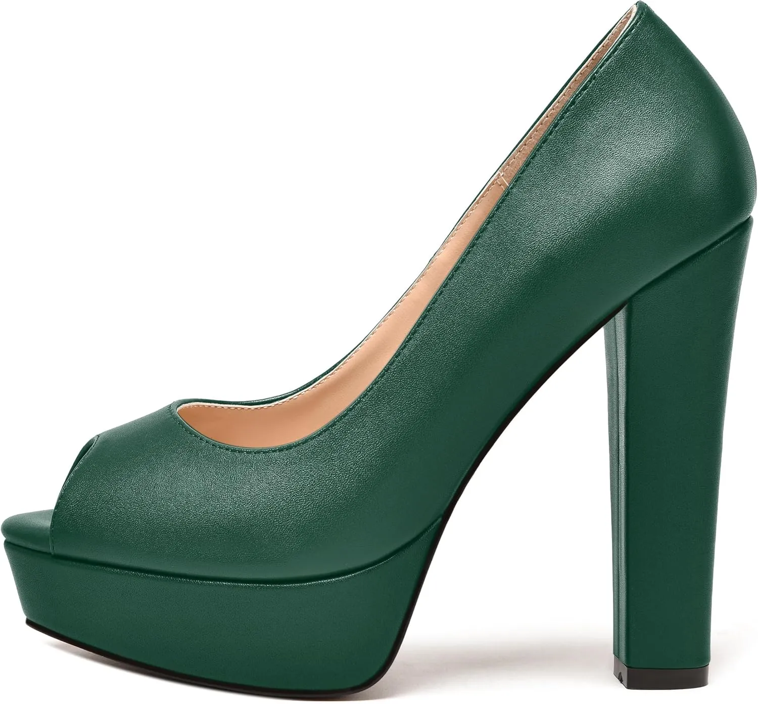 MODENCOCO Womens Fashion Platform Slip On Sexy Matte Evening Peep Toe Block High Heel Pumps Shoes 5 Inch