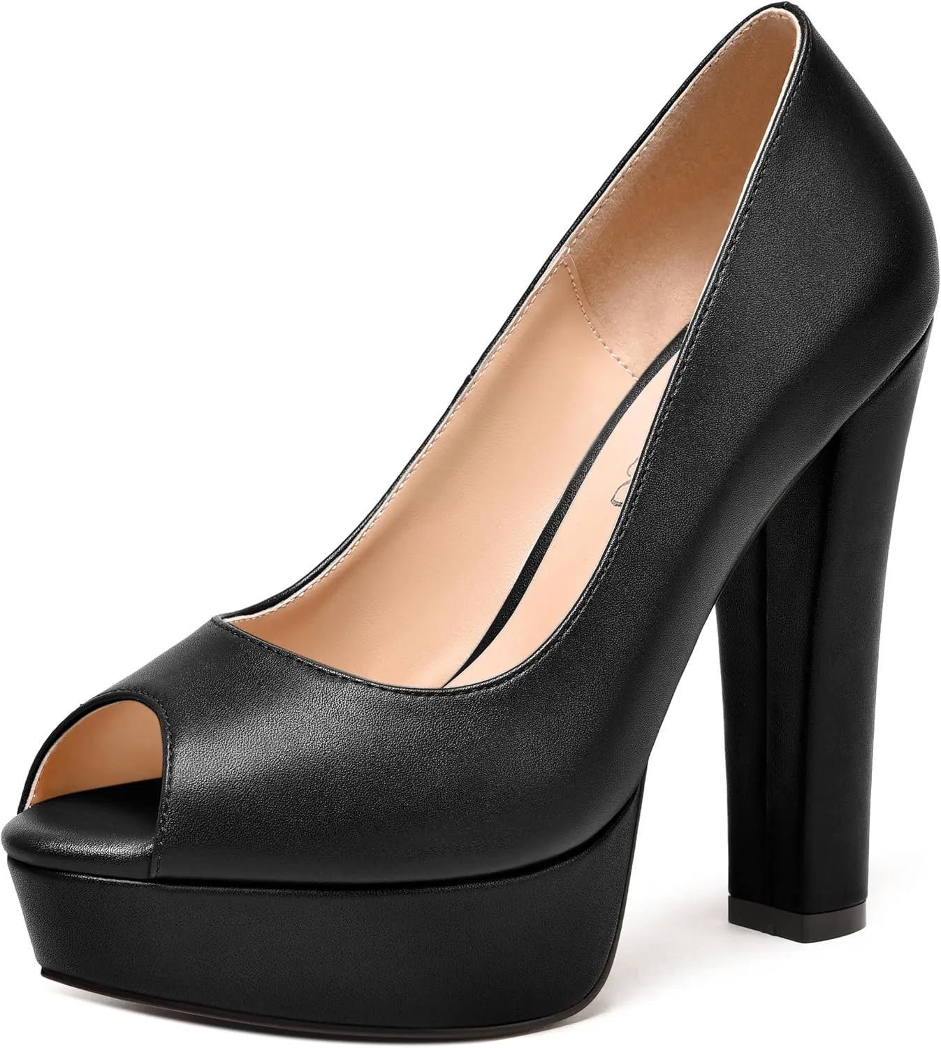 MODENCOCO Womens Fashion Platform Slip On Sexy Matte Evening Peep Toe Block High Heel Pumps Shoes 5 Inch