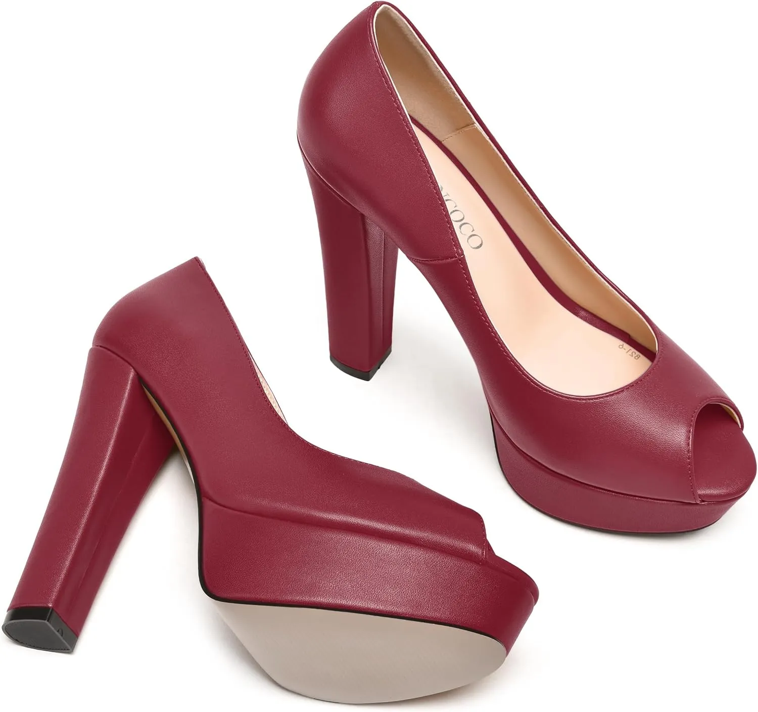 MODENCOCO Womens Fashion Platform Slip On Sexy Matte Evening Peep Toe Block High Heel Pumps Shoes 5 Inch