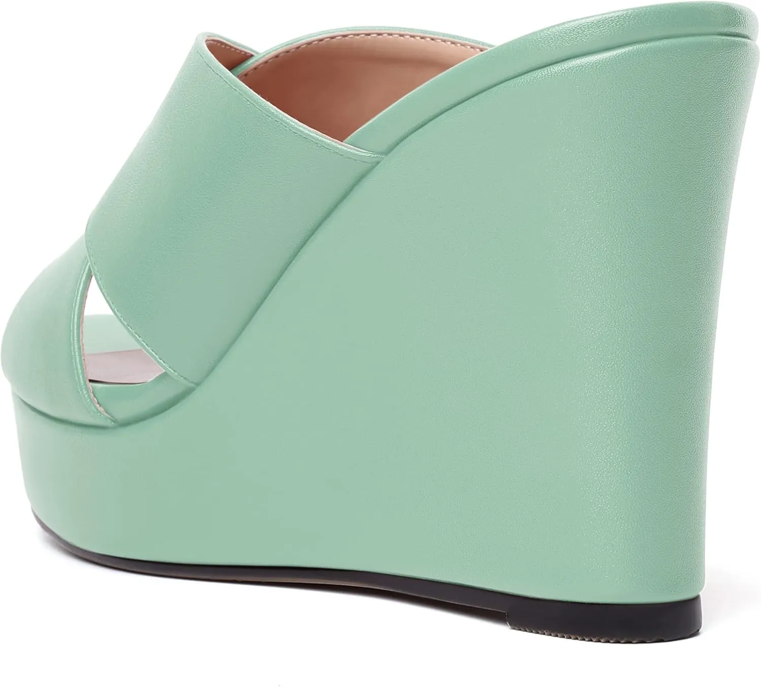 MODENCOCO Womens Open Toe Fashion Matte Slip On Platform Casual Wedge High Heel Heeled Dressy Sandals 4 Inch